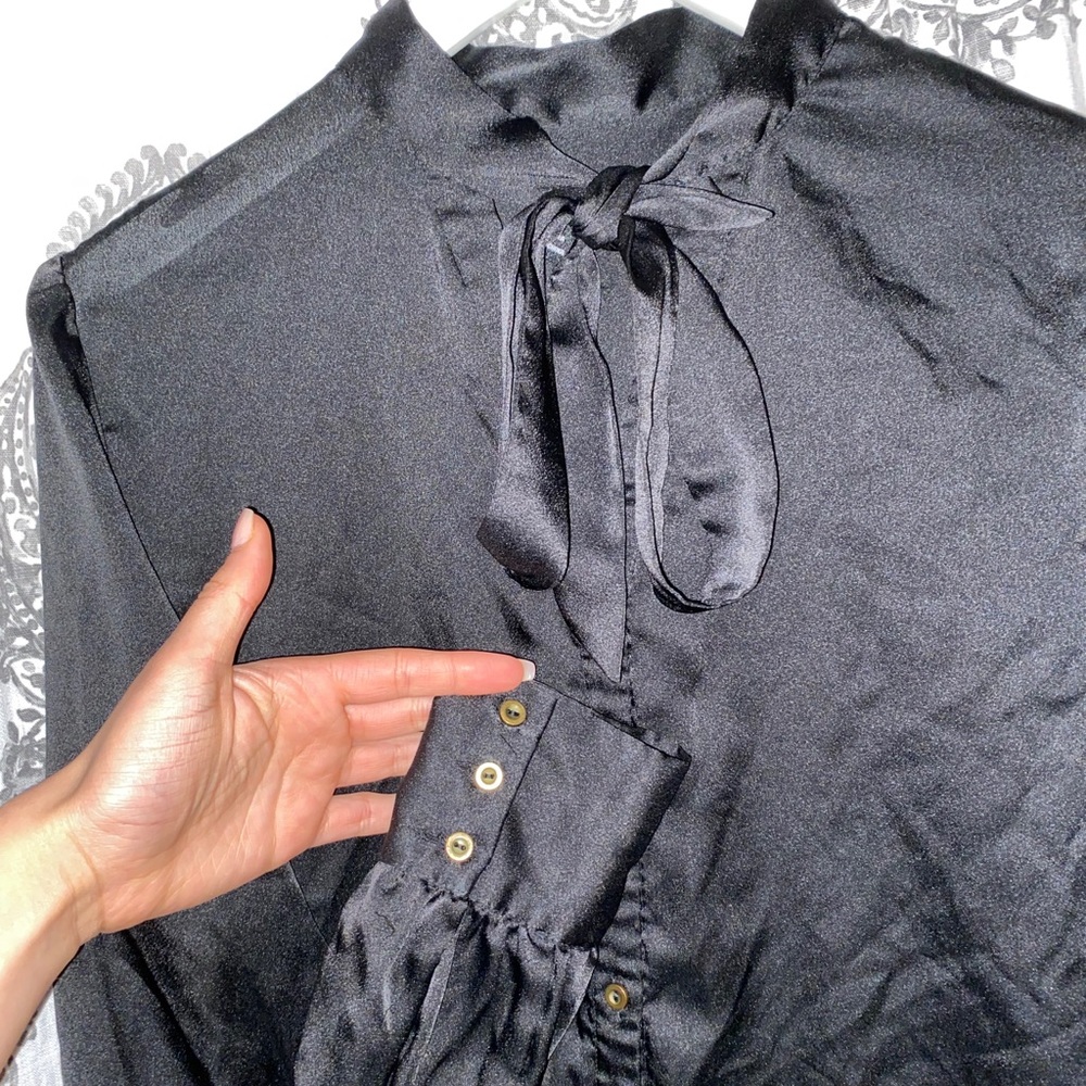 Satin button down shirt with tie detail